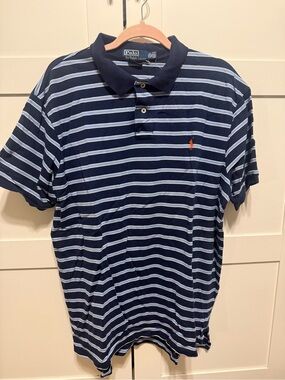 Polo by Ralph Lauren Navy and Light Blue Striped Cotton Polo